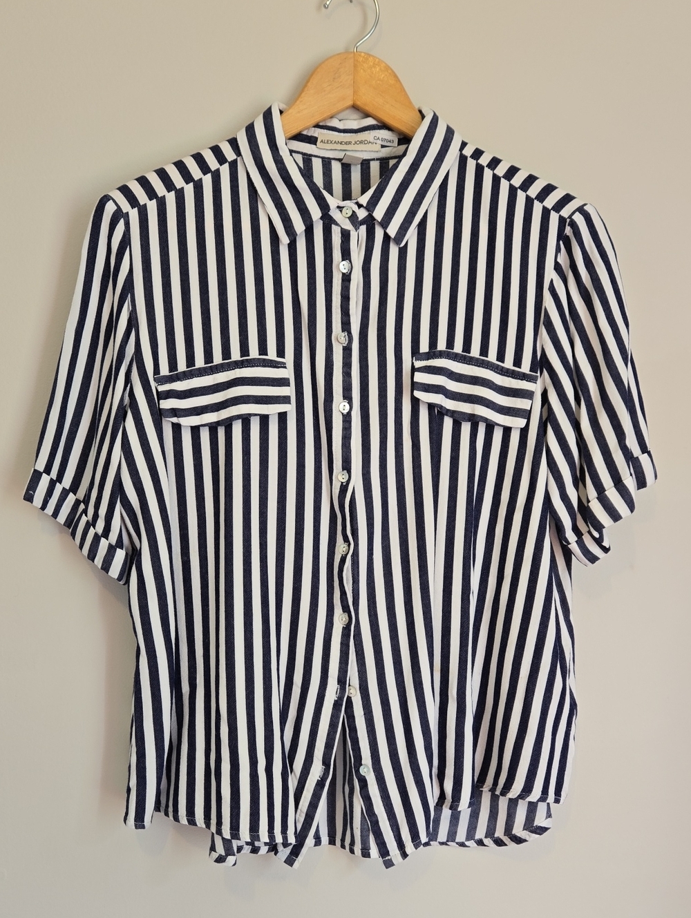 Navy & White Striped Short-Sleeve Button-Up Shirt